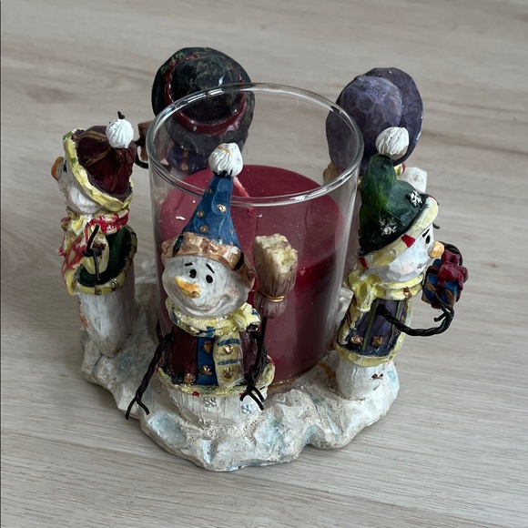 Festive Snowman Candle Holder with Red Candle - Picture 3 of 3
